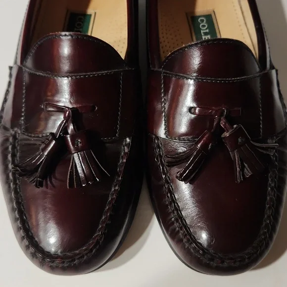 Cole Haan Burgandy Pinch Tassel Moc-Toe Loafers Size 10 - Picture 4 of 15